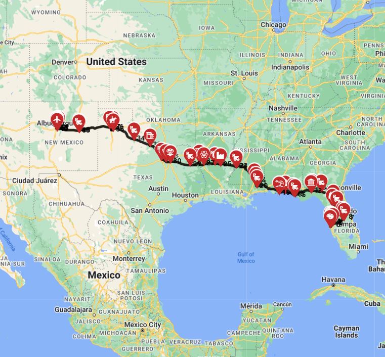 Map for Tampa to Albuquerque